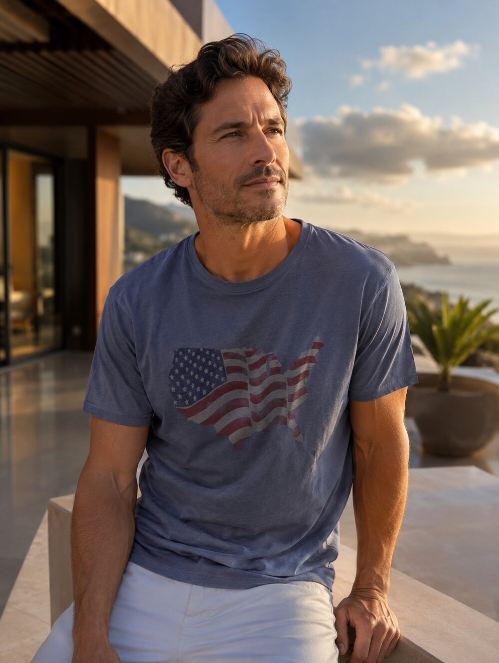Lucky Brand Men's Patriotic Tee with Faded American Flag Size L